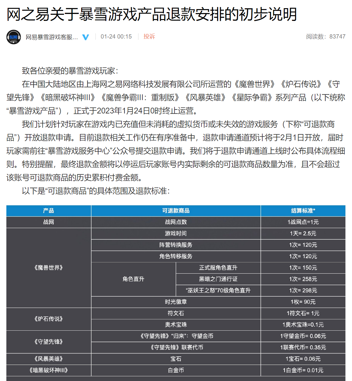PG电子官方网站网易暴雪游戏国服正式停服 游戏假造货泉退款申请通道克日开放